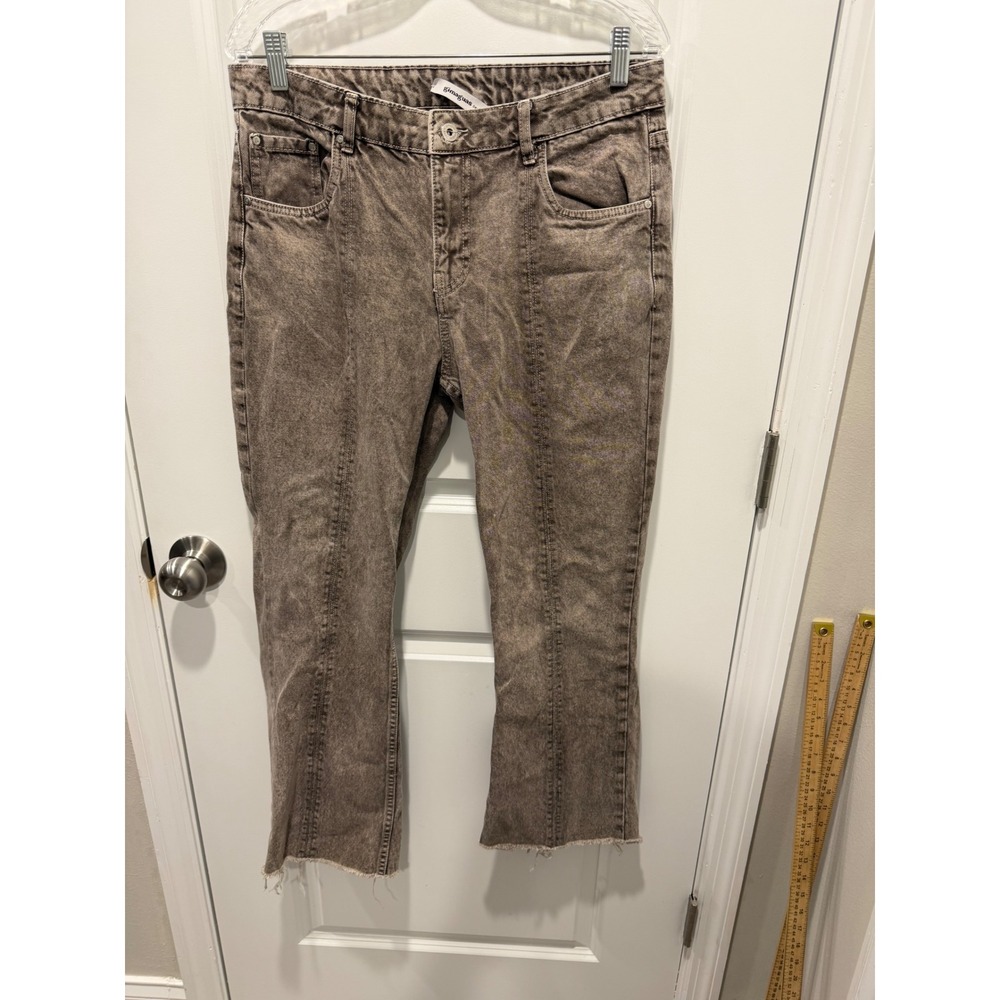 Gimaguas Womens Denim Jeans Front Seam Raw Hem Brown 42
